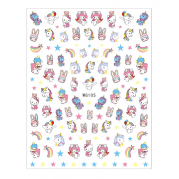 Наліпка для нігтів WG105 Hello Kitty, хелло Кітті, єдинороги
