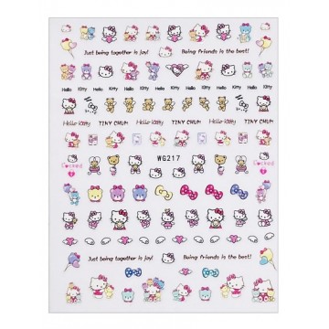 Наклейки для нігтів WG 217 Hello Kitty, котики, бантики, медведики