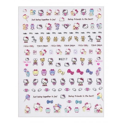 Наклейки для нігтів WG 217 Hello Kitty, котики, бантики, медведики
