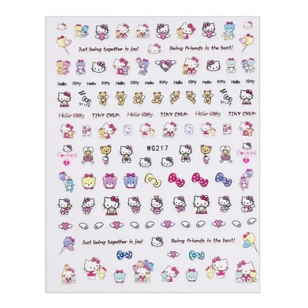 Наклейки для нігтів WG 217 Hello Kitty, котики, бантики, медведики з доставкою по Україні