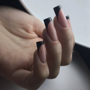 Накладні нігті Kitty Nail чорний френч на рожевому фоні, форма квадрат, довгі, 24 шт