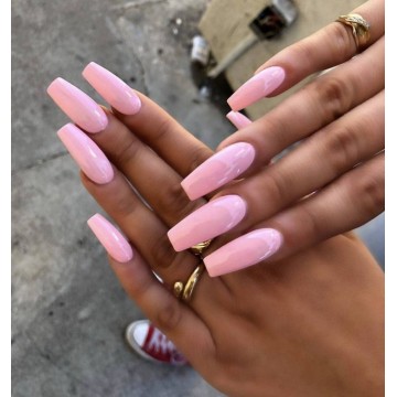 Накладні нігті Kitty Nail Pink ніжно-рожеві, форма балерина, довгі, 20 шт