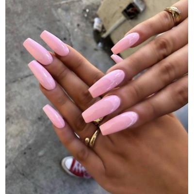 Накладні нігті Kitty Nail Pink ніжно-рожеві, форма балерина, довгі, 20 шт з доставкою по Україні