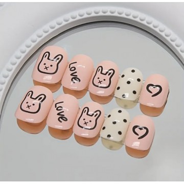 Накладні нігті дитячі Kitty Nail серденька, форма м'який квадрат, короткі, 24 шт
