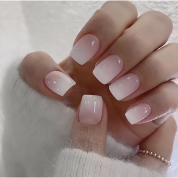 Накладні нігті Kitty Nail рожево-біле омбре, форма квадрат, середні, 24 шт