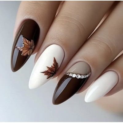 Накладні нігті Press On Nail осіння феєрія, форма мигдаль, середні, 24 шт з доставкою по Україні