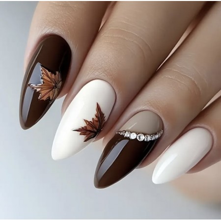 Накладні нігті Press On Nail осіння феєрія, форма мигдаль, середні, 24 шт з доставкою по Україні