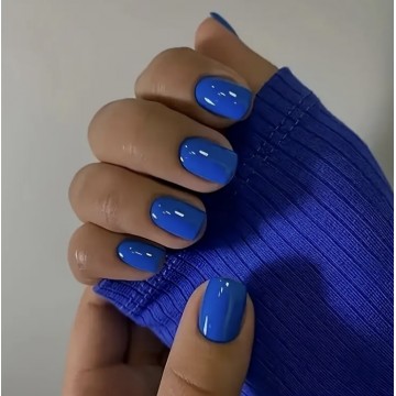 Накладні нігті  Kitty Nail яскравий синій, форма квадрат, короткі, 24 шт