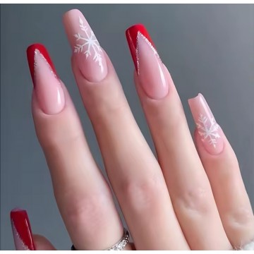 Накладні нігті Kitty Nail Новорічний френч, форма балерина, довгі, 24 шт