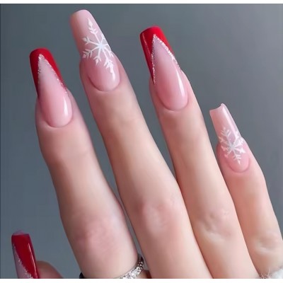 Накладні нігті Kitty Nail Новорічний френч, форма балерина, довгі, 24 шт з доставкою по Україні