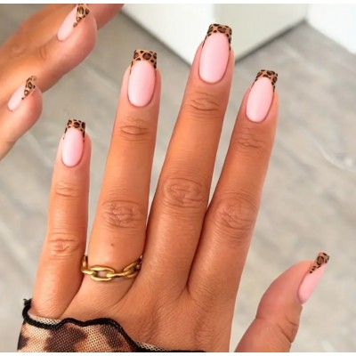 Накладні нігті Beautiful Nail матовий френч леопард, форма квадрат, середні, 24 шт