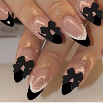 Накладні нігті Kitty Nail френч з 3d декором, форма мигдаль, середні, 24 шт