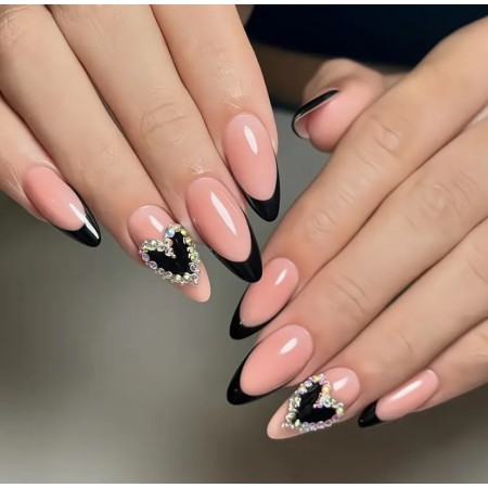 Накладні нігті Beautiful Nail френч з 3d дизайном зі страз, мигдаль, середні, 24 шт з доставкою по Україні