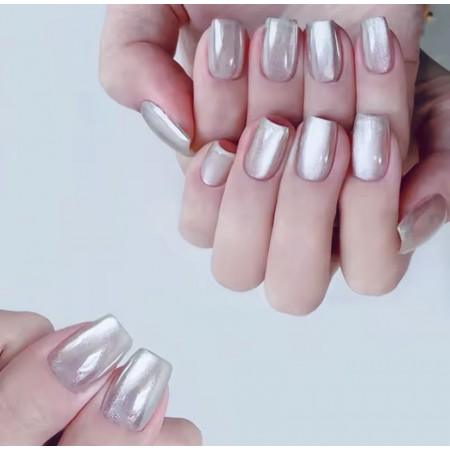 Накладні нігті Kitty Nail Cat Eyes котяче око, сріблі, форма квадрат, короткі, 30 шт з доставкою по Україні