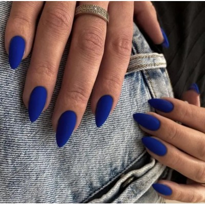 Накладні нігті Kitty nail матові сині, форма мигдаль, середні, 24 шт з доставкою по Україні