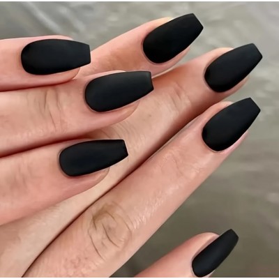 Накладні нігті Kitty Nail чорні матові, форма балерина, середні 24 шт з доставкою по Україні