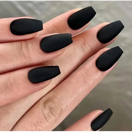 Накладні нігті Kitty Nail чорні матові, форма балерина, середні 24 шт з доставкою по Україні