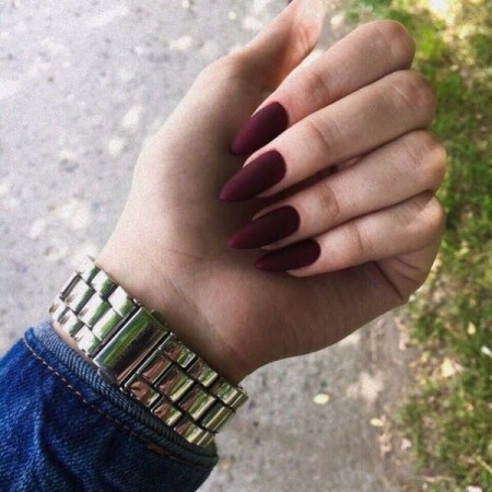 Накладні нігті Kitty Nail бургунді матові, форма мигдаль, довгі, 24 шт з доставкою по Україні