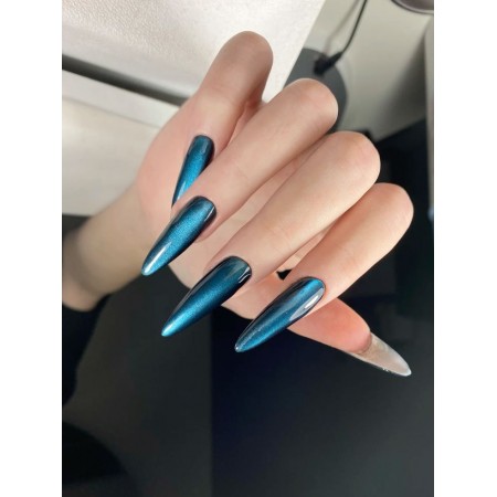 Накладні нігті False Nail Cat eyes котяче око, лазурні сины, форма стилет, довгі, 24 шт з доставкою по Україні