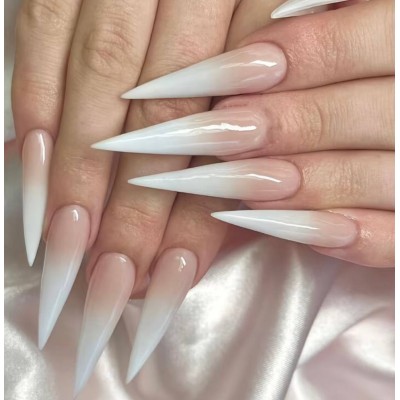 Накладні нігті Kitty Nail нюдово-біле омбре, форма стилет, довгі, 24 шт з доставкою по Україні