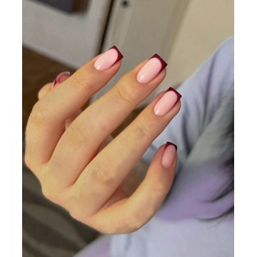 Накладні нігті Beautiful Nail бордовий френч, форма квадрат, середні, 24 шт