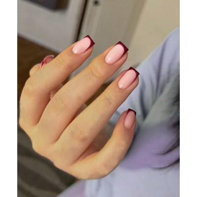 Накладні нігті Beautiful Nail бордовий френч, форма квадрат, середні, 24 шт з доставкою по Україні