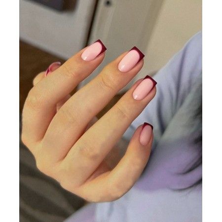 Накладні нігті Beautiful Nail бордовий френч, форма квадрат, середні, 24 шт з доставкою по Україні