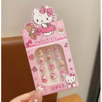 Накладні нігті дитячі Kitty Nail котики, форма м'який квадрат, короткі, 12 шт