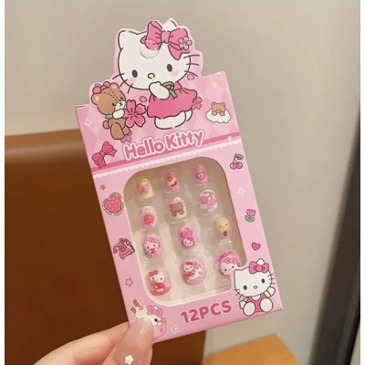 Накладні нігті дитячі Kitty Nail котики, форма м'який квадрат, короткі, 12 шт