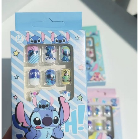 Накладні нігті дитячі Kitty Nail Stitch Стіч, форма квадрат, короткі, 12 шт з доставкою по Україні