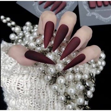 Накладні нігті Kitty Nail гнила вишня, форма стилет, матові довгі, 24 шт