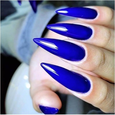 Накладні нігті Kitty Nail яскраві сині, форма стилет, довгі, 20 шт