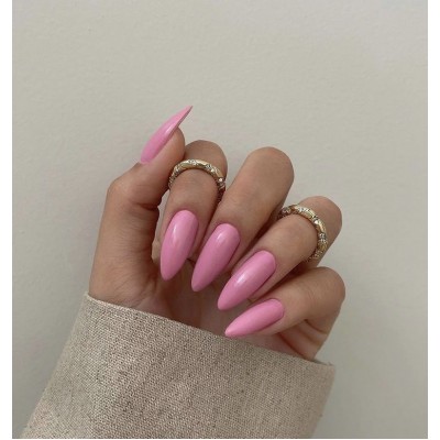 Накладні нігті False Nail, щільний рожевий, форма мигдаль, середні, 24 шт