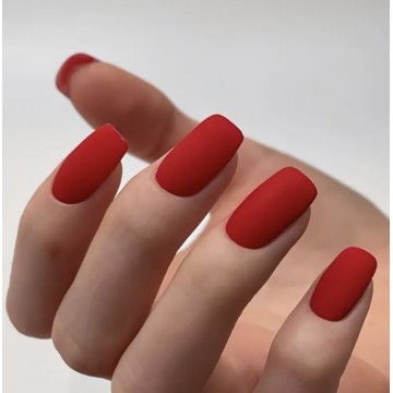 Накладні нігті Kitty Nail темно-червоні матові, форма квадрат, середні, 24 шт