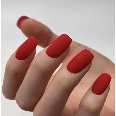 Накладні нігті Kitty Nail темно-червоні матові, форма квадрат, середні, 24 шт з доставкою по Україні