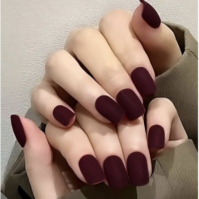 Накладні нігті Do It Yourself марсала  матові, форма квадрат, короткі, 24 шт