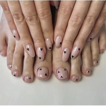 Набір накладних нігтів для рук і ніг Kitty Nail ніжний нюд з серденьками, 48 шт