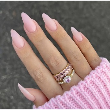 Накладні нігті False Nail, молочний рожевий, форма мигдаль, середні, 24 шт