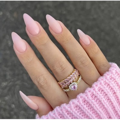 Накладні нігті False Nail, молочний рожевий, форма мигдаль, середні, 24 шт