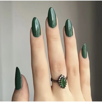 Накладні нігті False Nail, смарагдові, форма мигдаль, середні, 24 шт