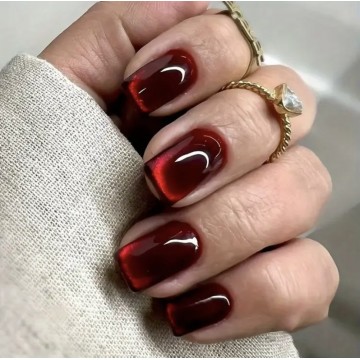 Накладні нігті Do it Yourself Cat Eyes котяче око, вишневі, форма квадрат, середні, 24 шт