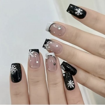 Накладні нігті Beautiful Nail новорічний френч, форма квадрат, середні, 24 шт