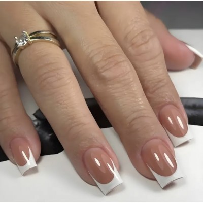 Накладні нігті Beautiful Nail класичний френч, форма квадрат, середні, 24 шт