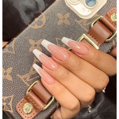 Накладні нігті Kitty nail класичний френч, форма балерина, довгі, 30 шт з доставкою по Україні