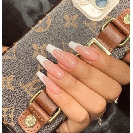 Накладні нігті Kitty nail класичний френч, форма балерина, довгі, 30 шт з доставкою по Україні
