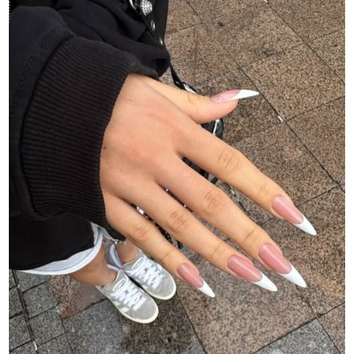 Накладні нігті Kitty Nail класичний френч, форма стилет, довгі, 24 шт
