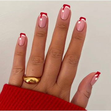 Накладні нігті Kitty Nail новорічний френч, форма квадрат, короткі, 24 шт