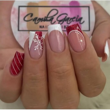 Накладні нігті Kitty Nail френч новорічний, форма квадрат, середні, 24 шт