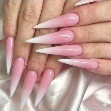 Накладні нігті Kitty nail , рожево-білі, форма стилет, довгі, 24 шт