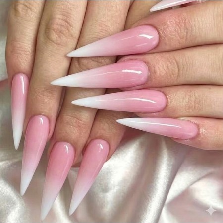 Накладні нігті Kitty nail , рожево-білі, форма стилет, довгі, 24 шт з доставкою по Україні